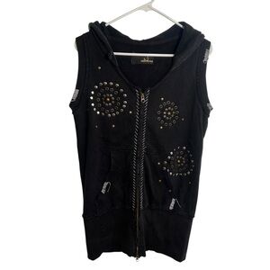 Akualani Hawaiian Sleeveless Hoodie Black Studded L